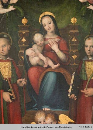 Thronende Madonna mit den Heiligen Sebastian, Stephanus, Laurentius, Nikolaus und Engeln