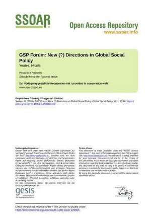 GSP Forum: New (?) Directions in Global Social Policy
