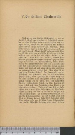 V. Die Berliner Theaterkritik