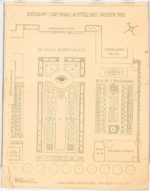 Ausstellungsgarten Jubiläums-Gartenbau-Ausstellung 1926, Dresden: Grundriss Große Schmuckanlage 1:100