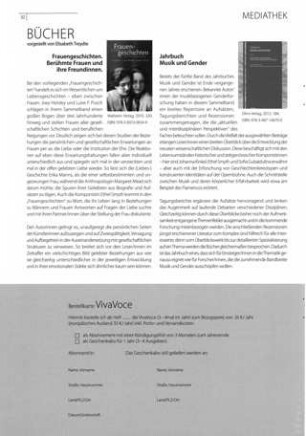 Bücher vorgestellt von Elisabeth Treydte : Frauengeschichten, Berühmte Frauen und ihre Freundinnen., Jahrbuch Musik und Gender
