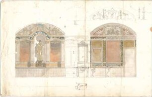 Thiersch, August ; Gebäude, Nebengebäude, Innenausstattung - unbestimmbare Einzelblätter - Innenausstattung - Innenraum (Teilansicht, Details)