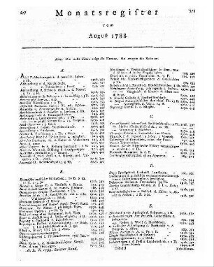 Monatsregister vom August 1788