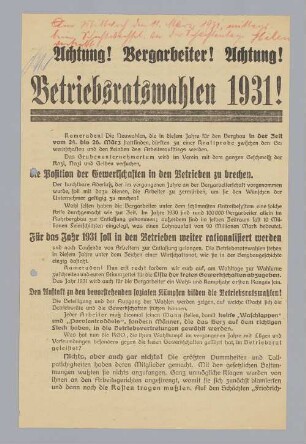"Betriebsratswahlen 1931!"