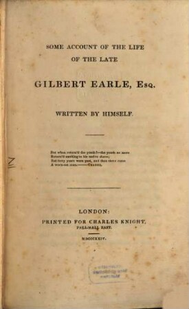 Some account of the life of the late Gilb. Earle