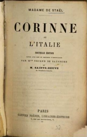 Corinne, ou l'Italie