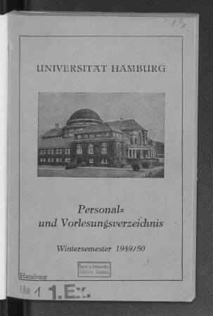 WS 1949/50: Personal- und Vorlesungsverzeichnis // Hamburgische Universität