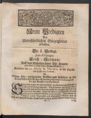 Neun Predigten Bey Unterschiedlichen Gelegenheiten gehalten