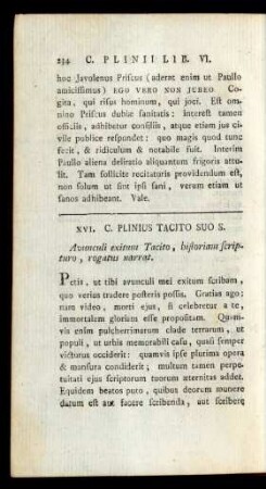 XVI. Plinus Tacito Suo S.
