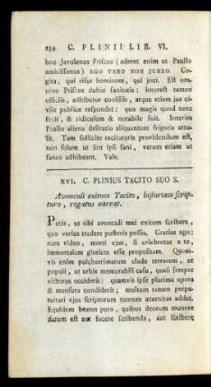 XVI. Plinus Tacito Suo S.