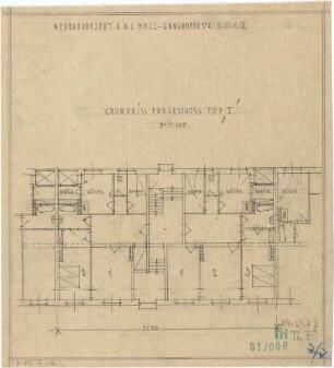 Fischer, Theodor; München - Westend; Wohnblock Leonhard Moll - Typ I (Grundriss EG)
