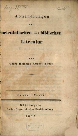 Abhandlungen zur orientalischen und biblischen Literatur : Theil 1