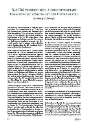 Das IDS vernetzt sich : außeruniversitäre Forschung im Verbund mit den Universitäten