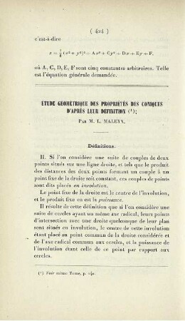 Étude géométrique des propriétés des coniques d'après leur définition.