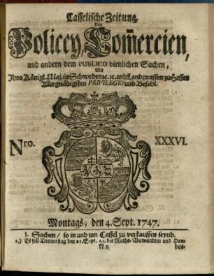 Nro. XXXVI, Montags, den 4. Sept. 1747