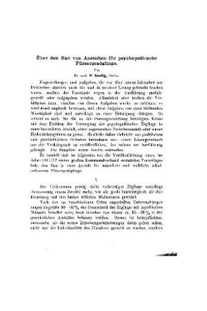 Über den Bau von Anstalten für psychopathische Fürsorgezöglinge