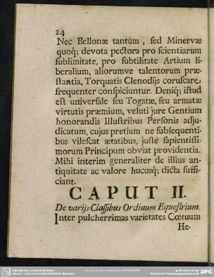 Caput II. De varijs Classibus Ordinum Equestrium