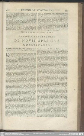 Zenobis Imperatoris De Novis Operibus Constitutio
