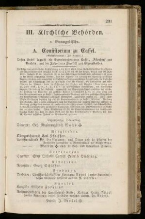 A. Consistorium zu Cassel.