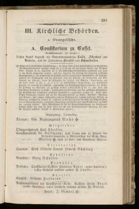A. Consistorium zu Cassel.