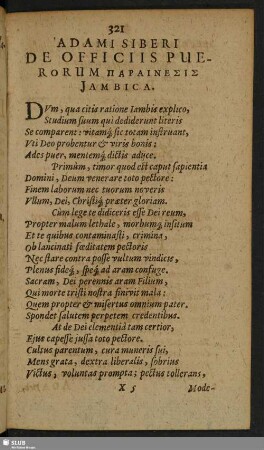 Adami Siberi De Officiis Puerorum Parainesis Jambica