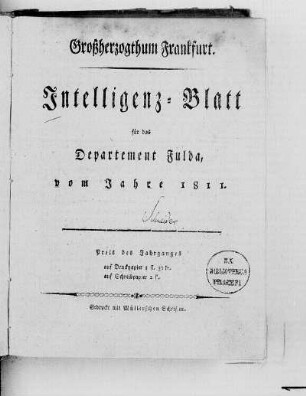 1811: Intelligenz-Blatt für das Departement Fulda