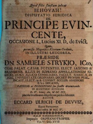 Disputatio Iuridica De Principe Evincente : Occasione L. Lucius XI. D. de Evict.