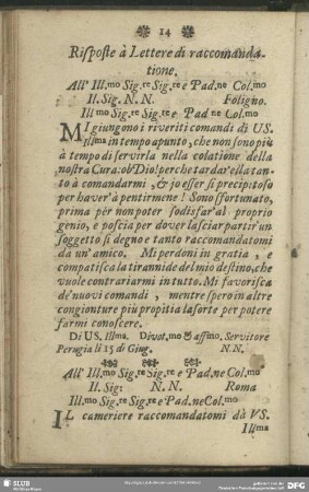 Risposte à Lettere di raccomandatione