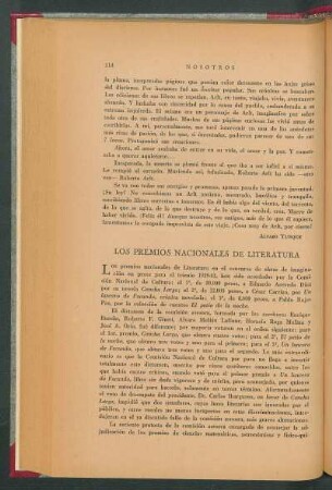 Los premios nacionales de literatura