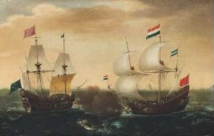 Ein Gefecht zwischen einem niederländischen und einem türkischen Schiff