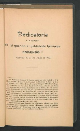 Dedicatoria á la memoria de mi querido é inolvidable hermano Edmundo : Fallecido el 24 de julio de 1908
