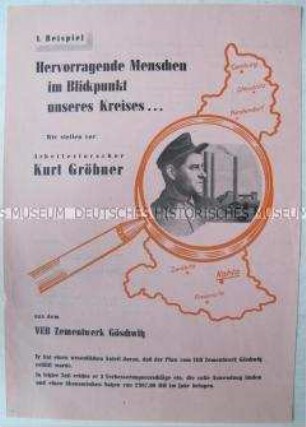 Propagandaflugblatt des VEB Zementwerk Göschwitz mit einem Aufruf an alle Arbeiter für betriebliche Verbesserungsvorschläge