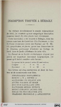 Sér. 5: Inscription trouvée à Béhagle