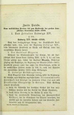 Zweite Periode. Vom westfälischen Frieden bis zum Ausbruche der großen französischen Revolution 1648-1789