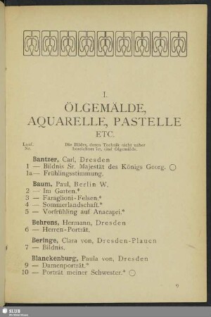 I. Ölgemälde, Aquarelle, Pastelle ETC.
