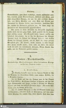 2. Natur-Verhältnisse. Auswärtige Beobachtungen über besondere Ereignisse des Jahres 1828