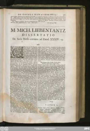 M. Mich. Liebentantz Dissertatio De facie Mosis cornuta ad. Exod. XXXIV:29.