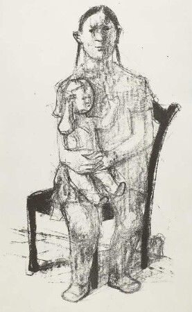 Sitzendes Mädchen mit Puppe von vorn (verworfene Arbeit)