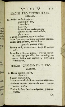 Species carminativæ pro clysmis. - Syrupus balsamicus.