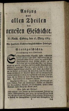 XI. Nachl. Coburg, den 16. Merz, 1763.