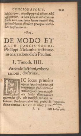 De Modo Et Arte Concionandi, Philippi Melanth: institutio in enarratione dicti Paulini: I. Timoth. IIII.