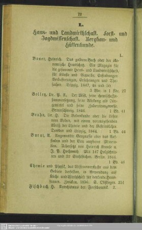 L. Haus- und Landwirthschaft. Forst- und Jagdwissenschaft. Bergbau- Hüttenkunde
