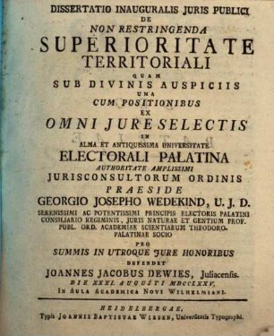 Diss. ... de non restringenda superioritate territoriali