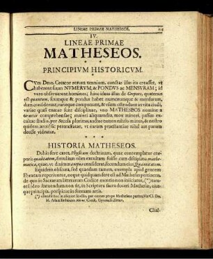 IV. Lineae Primae. Matheseos.
