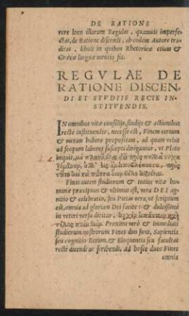 Regulae De Ratione Discendi Et Studiis Recte Instituendis.