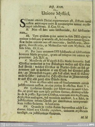 Disp. XXXI. De Unione Mystica
