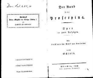 Der Raub der Proserpina : Oper in zwei Aufzügen