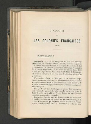 Rapport Sur Les Colonies Francaises.