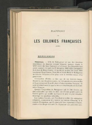 Rapport Sur Les Colonies Francaises.