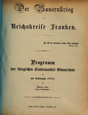 Der Bauernkrieg im Reichskreise Franken